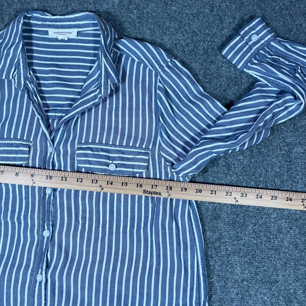 Beachlunchlounge Button Down Shirt Womens Medium Blue White Striped LTT5853 - Picture 3 of 8